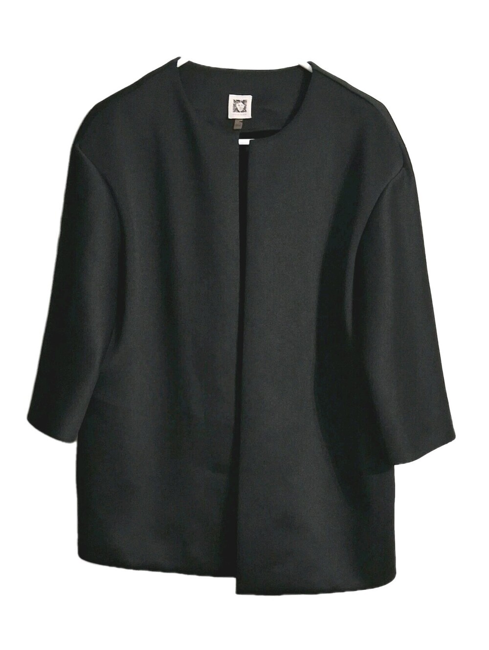 Anne Klein Black Jacket Collarless Pleated Back, Size L, NWOT